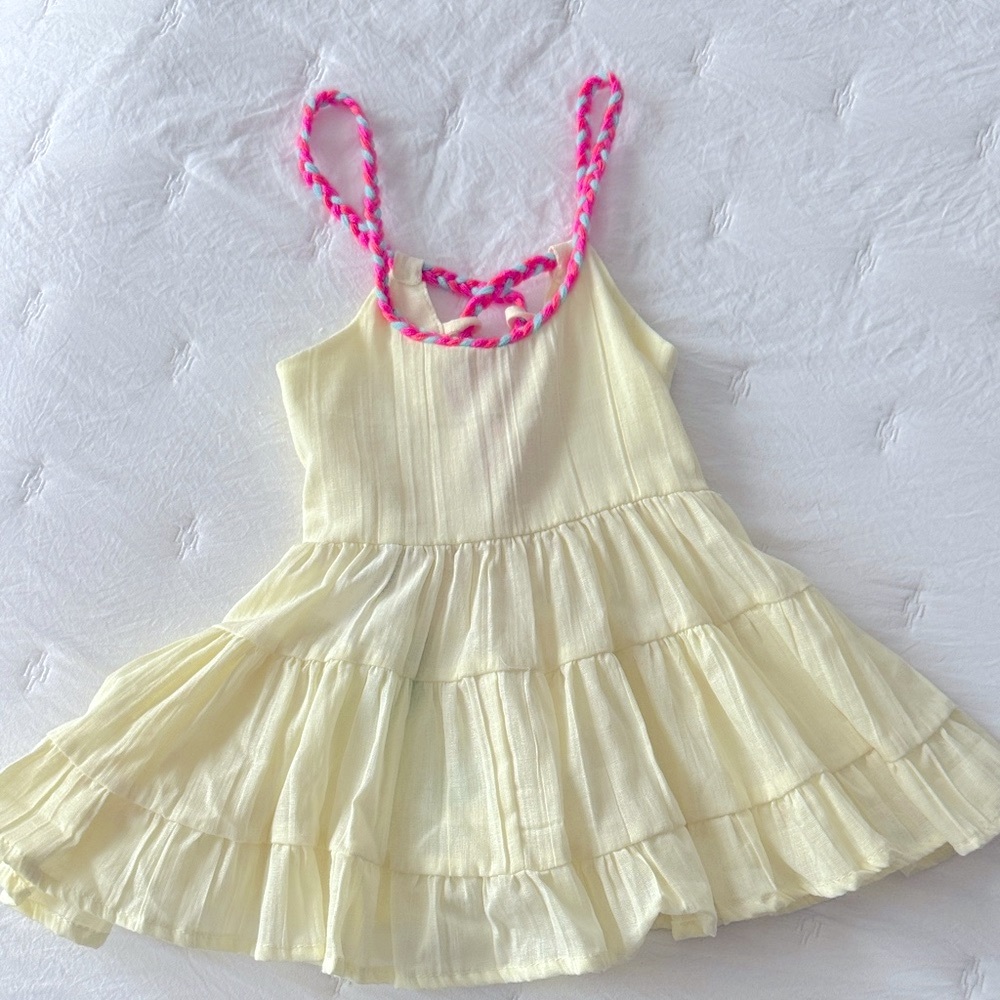 Yellow Kids Casual Dress with Pink Straps